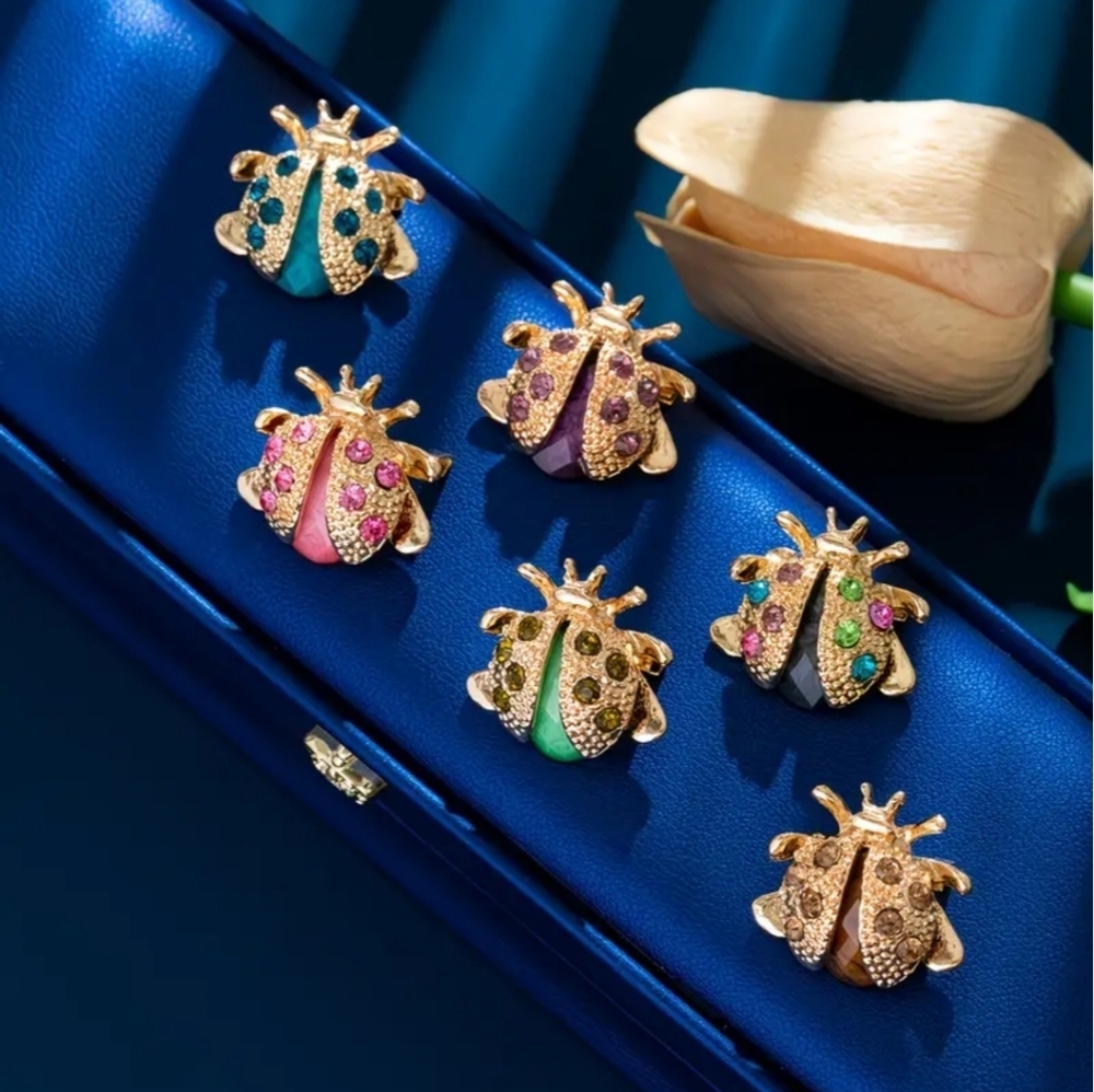 🆕️🐞 SET OF 6 JEWEL TONE LADY BUG BROOCHES / PINS 🐞